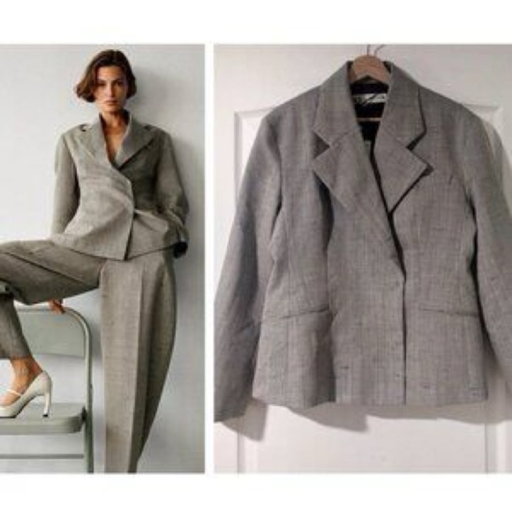 Zara hourglass gray 100% wool blazer size medium